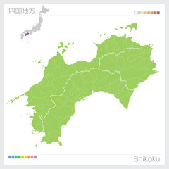 四国地方の地図・Shikoku（グリーン）