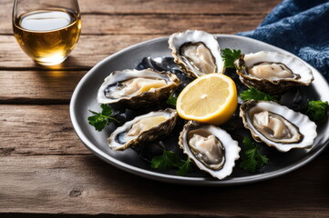 Fresh Oysters on Ice with Lemon and Sauce
