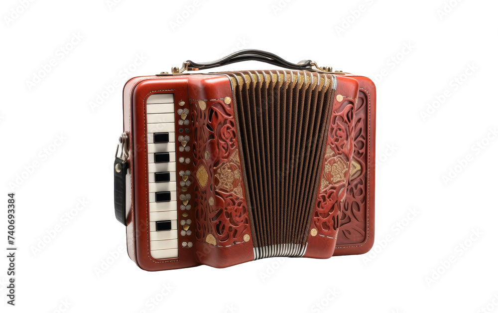 Wall mural A red accordion showcasing its vibrant color and musical instrument nature. on White or PNG Transparent Background.