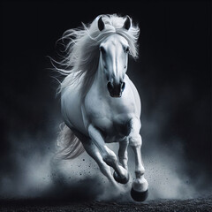 Obraz na płótnie Canvas white horse running portrait on black background