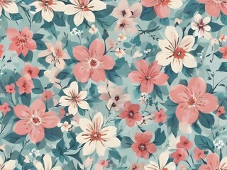 Colorful flowers and branches Illustration. Seamless pattern background. 