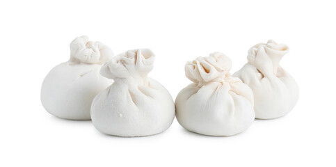 Uncooked khinkali (dumplings) isolated on white. Georgian cuisine