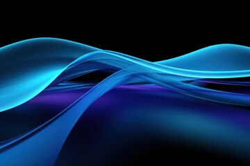 3d rendering, abstract background of colorful neon blue wavy line glowing in the dark