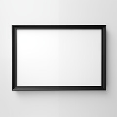 Horizontal Picture Black  Frame hanging on White Wall Isolated Mockup HD