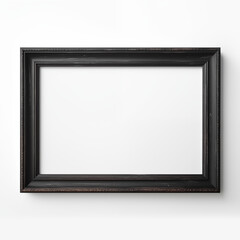 Horizontal Picture Black  Frame hanging on White Wall Isolated Mockup HD