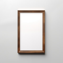 Vertical Brown Wooden Frame Picture Mockup Isolated Hanging on White Wall HD