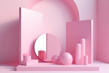 3D Pink modern architectural podium stage stand for product placement 3d render AI Generated  