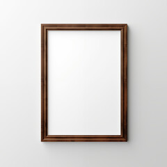 Vertical Brown Wooden Frame Picture Mockup Isolated Hanging on White Wall HD