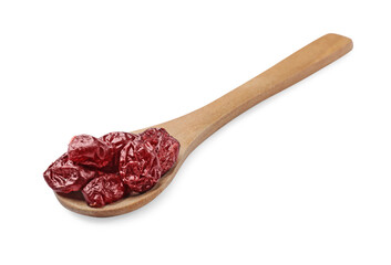 Spoon with dried cranberries isolated on white