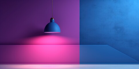a purple, gray and blue background with a lamp on dark