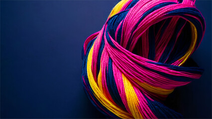 Multi-colored threads or Multi-colored coil or rope of wool yarn