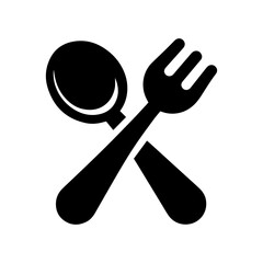 Baby cutlery icon. Black and white silhouette of a baby fork and spoon.