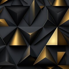 Abstract, geometric background. 3d, black and golden triangles