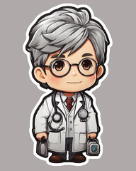 Doctor stickers on gray background and white outline