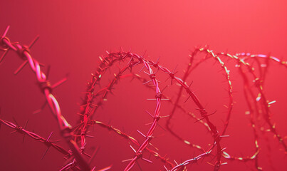 Barbed wire on red background