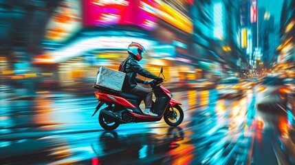 Speeding Delivery Scooter in Urban Setting. Generative ai