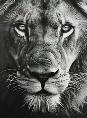 Majestic Lion Portrait in Monochrome. Generative ai