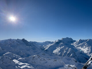 Scenes backcountry skiing near Verbier, Switzerland, in the Alps with ski touring