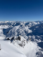 Scenes backcountry skiing near Verbier, Switzerland, in the Alps with ski touring