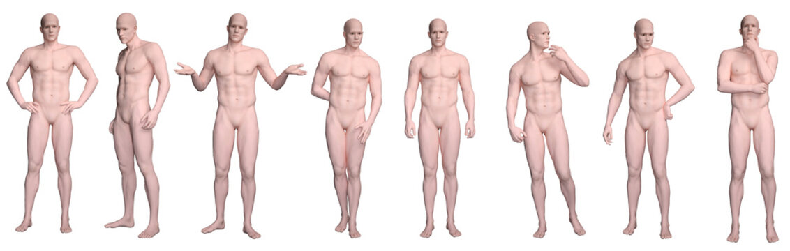 3D Render : Portrait of  silicone texture male dummy character is standing, posing his body with common daily gesture, PNG transparent