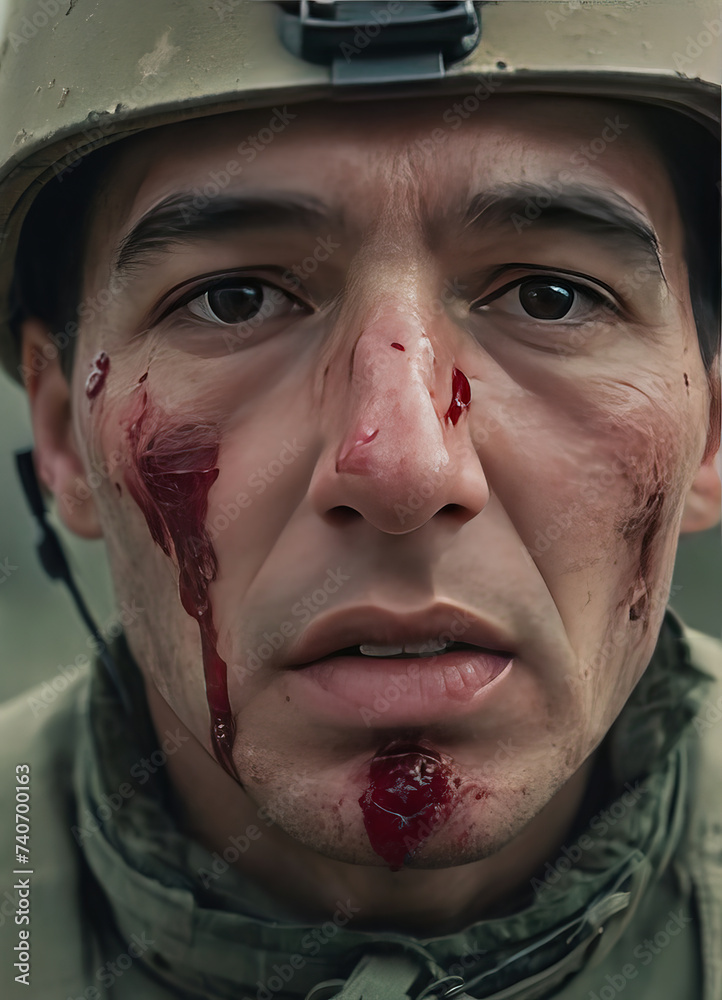 Poster portrait of a soldier in a helmet