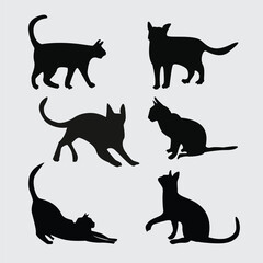 Cats black silhouette vector on grey background