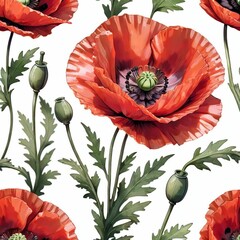 Red Poppy flower pattern Floral Nature illustration AI generated	