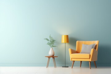 modern living room with chair against wall with bright yellow wall