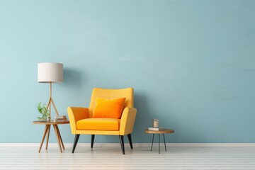 modern living room with chair against wall with bright yellow wall
