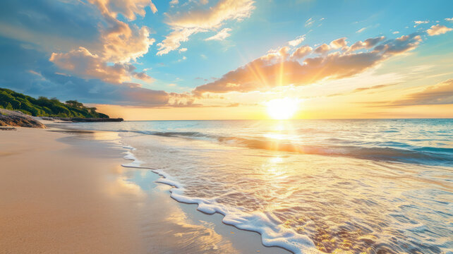 tropical beach shore at sunset. summer and vacation