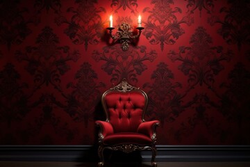 Red wallpaper with damask pattern - obrazy, fototapety, plakaty
