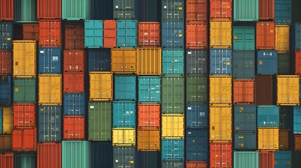 Background pattern of colorful shipping cargo containers stack in rows, Transport business. Global logistics import and export concept