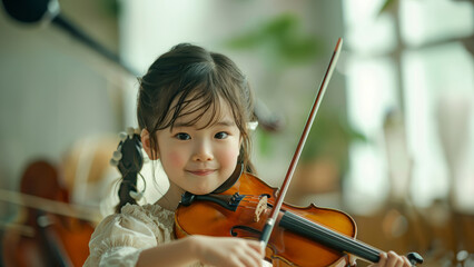 A child attending a music lesson playing their favorite instrument with passion and joy