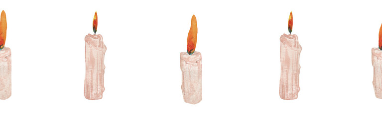 Bright watercolor candles seamless border for a cards or websites.Border on white backround.