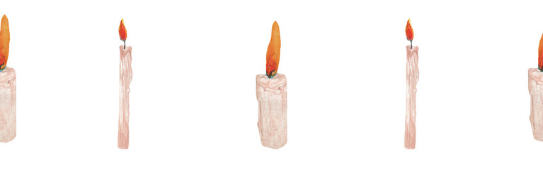Bright watercolor candles seamless border for a cards or websites.Border on white backround.