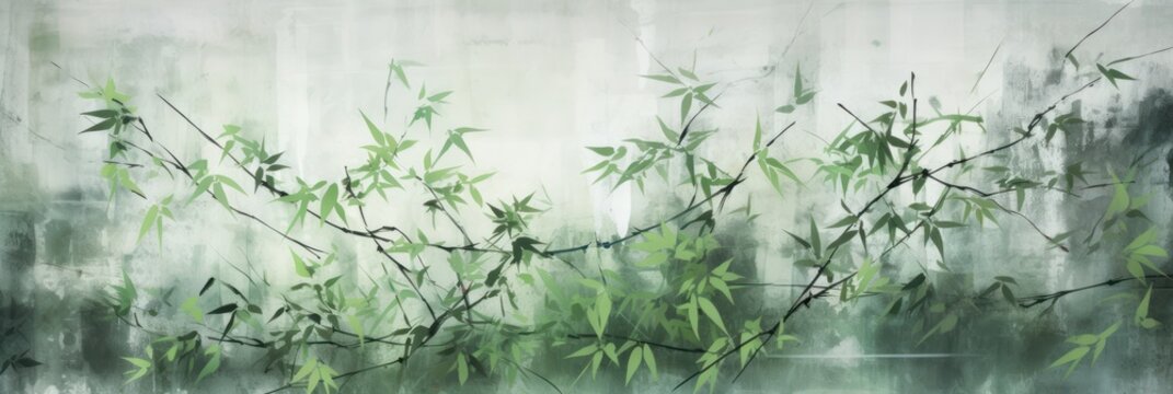 wallpaper with bamboo leaves, in the style of painterly texture © Lenhard