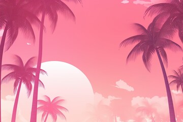 Fototapeta na wymiar Summer time background with palm trees pink color pink background pink fantasy world AI Generated 