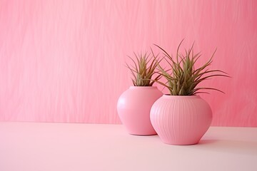 Pink vase with beautiful plants pink color with pink background pink world AI Generate  