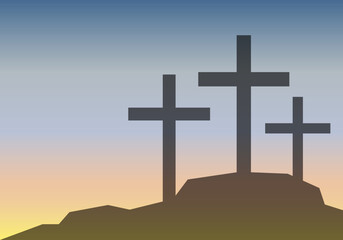 Cruces en una monta&ntilde;a al atardecer o amanecer. 