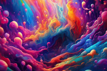 A psychedelic style with rainbow colors patterns, colorful liquid background.