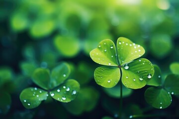 Serene Clover Leaf Dewdrops - Essence of Spring and Luck - Generative AI