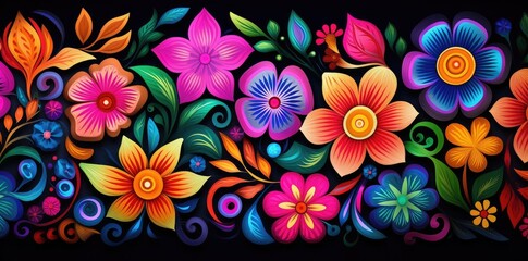 Fototapeta na wymiar Vibrant Tapestry of Stylized Floral Art in Full Bloom - Generative AI