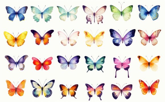 Assorted Watercolor Butterflies: A Canvas of Nature's Artistry - Generative AI