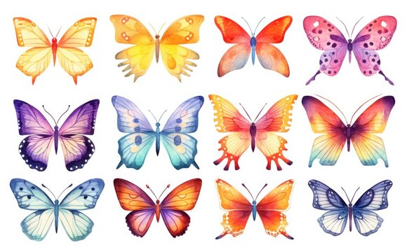 Assorted Watercolor Butterflies: A Canvas of Nature's Artistry - Generative AI