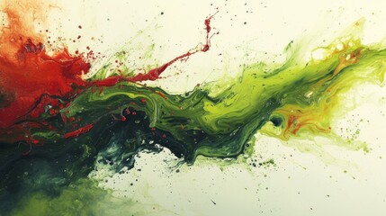 “On a light background, green and red colors are mixed in an abstract palette, as if reflecting...