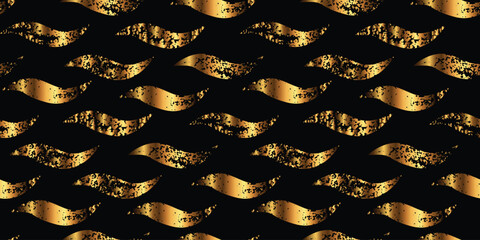 Gold grunge waves .Seamless pattern.Vector illustration.