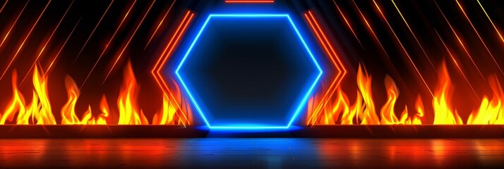 Dynamic neon hexagons pattern on a dark backdrop ideal for contemporary design concepts and projects