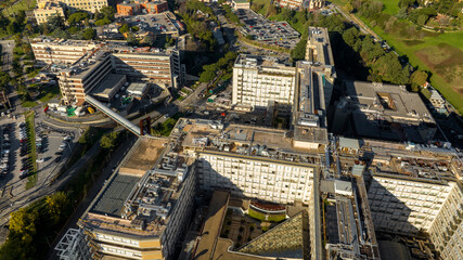 Aerial view of the Gemelli University Hospital located in Rome, Italy. It is a large general...
