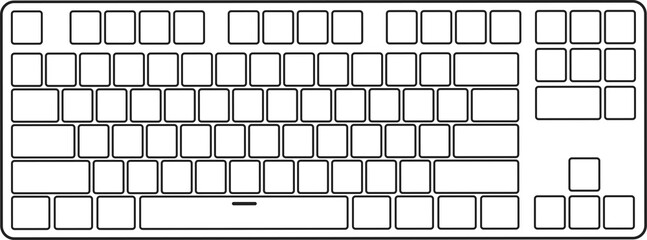 TKL Ten key less outline PC Mechanical Keyboard black outline in isolated, symbol, icon, computer peripheral