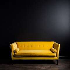 A yellow sofa on black background
